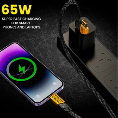 65W 5-in-1 Fast Charging Data Cable | USB-C PD & Lightning 27W Max | Universal Multi-Function Braided Flat Wire